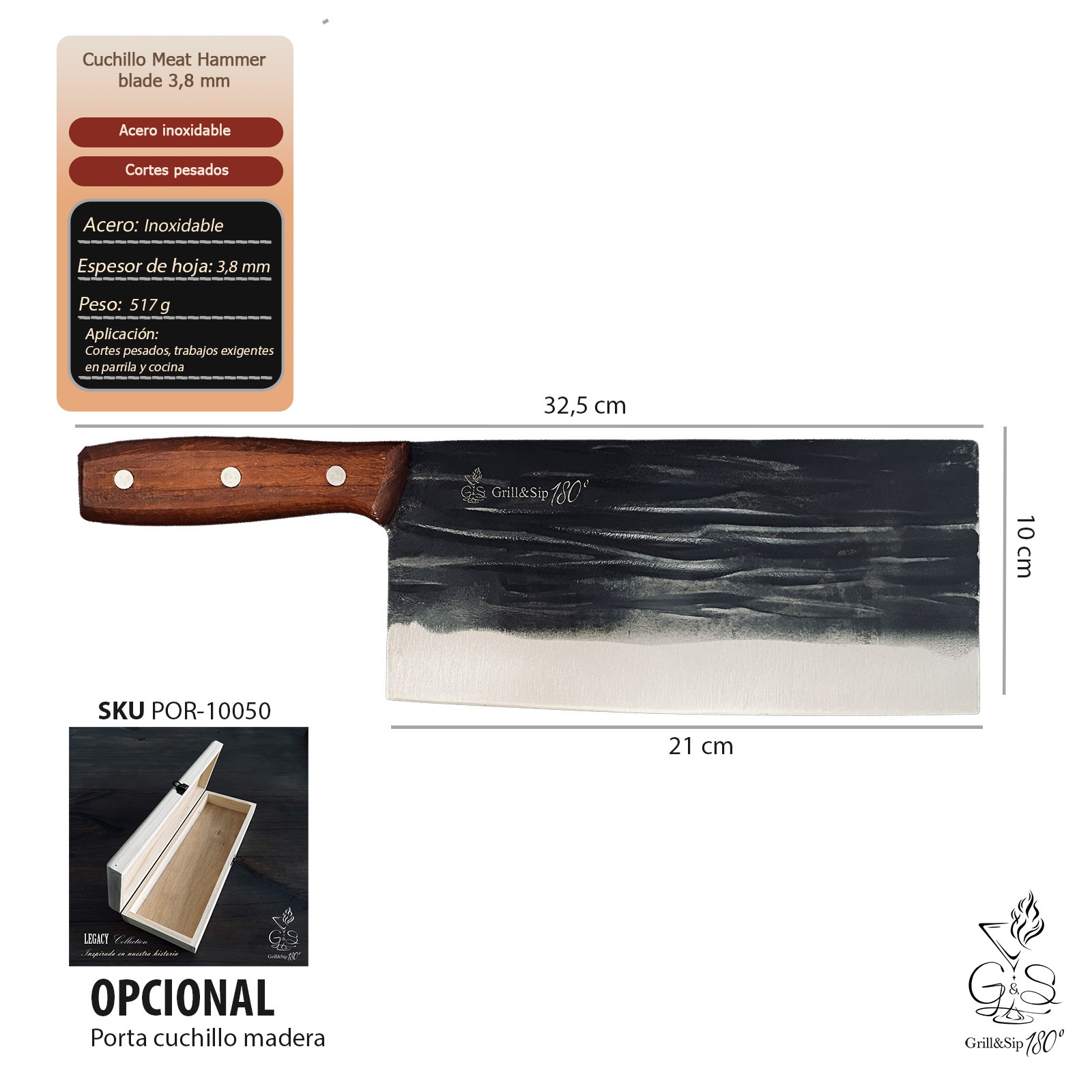Cuchillo Meat Hammer Hoja 3.8mm - Acero Inoxidable Parrillero 32.5cm