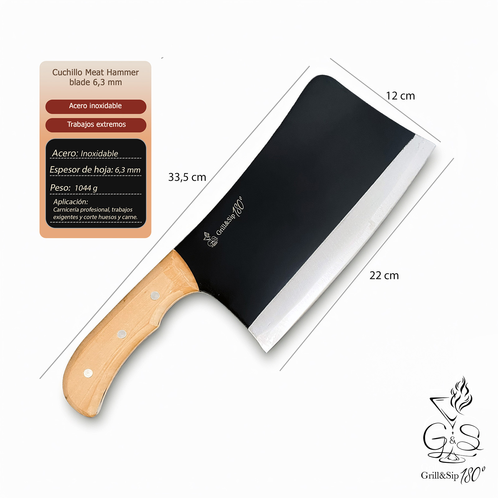 Cuchillo Meat Hammer Pesado 33.5cm - Hoja 6.3mm para Trabajos Extremos