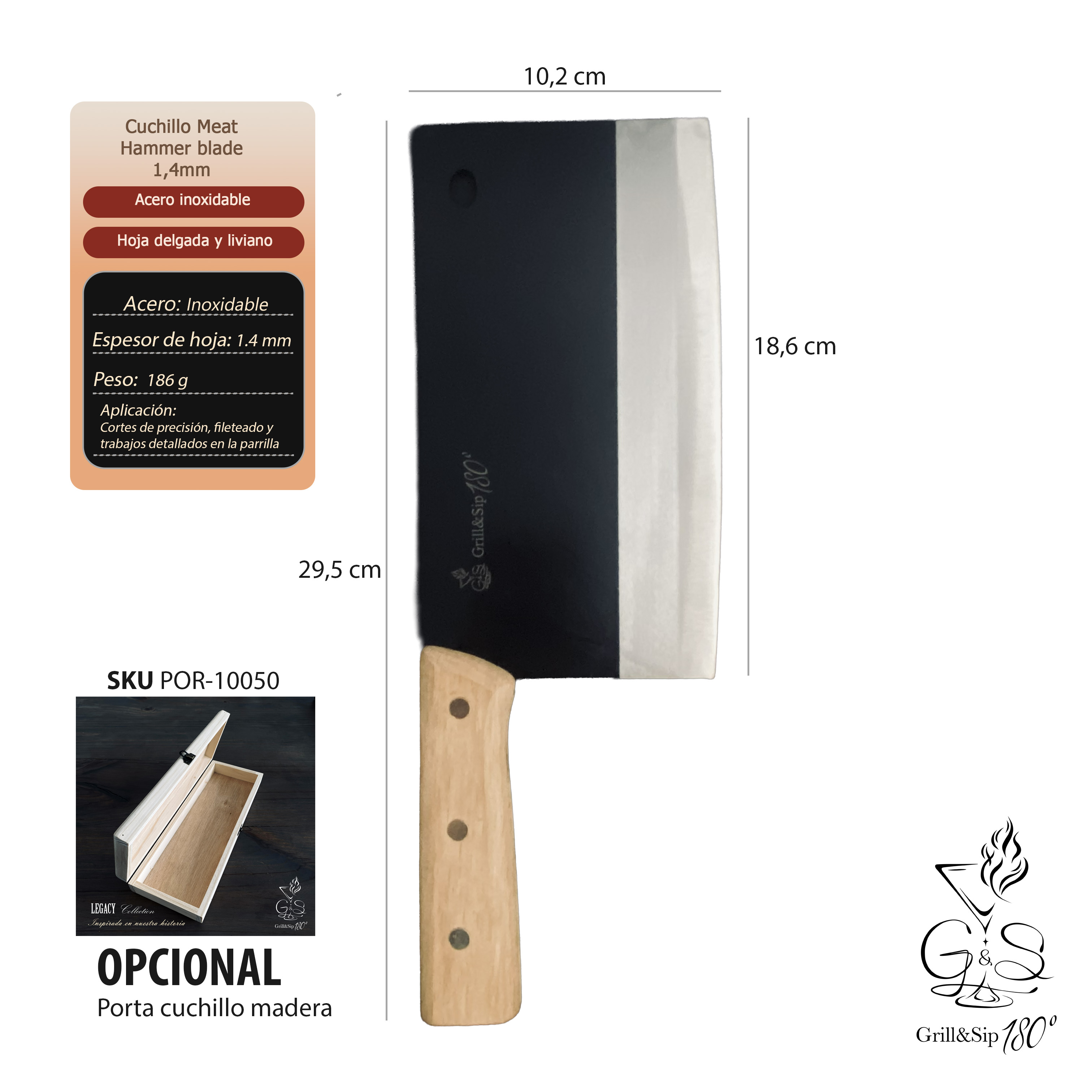 Cuchillo Meat Hammer Liviano 29.5cm - Hoja 1.4mm para Cortes Precisos