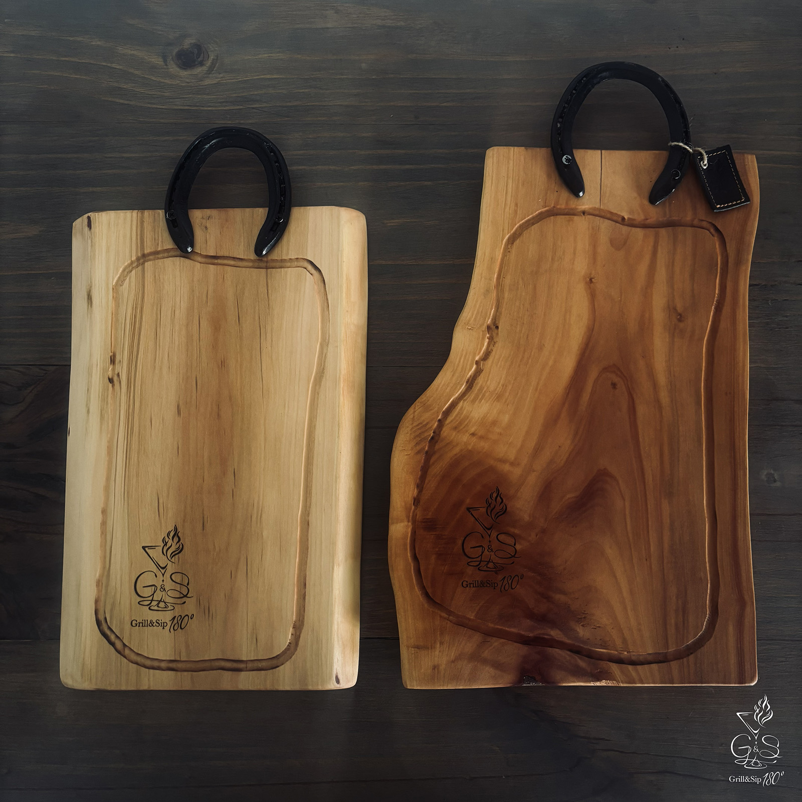 Tabla de Corte con Herradura 45cm - Roble Artesanal para Quincho Grill&Sip 180° - Imagen 5